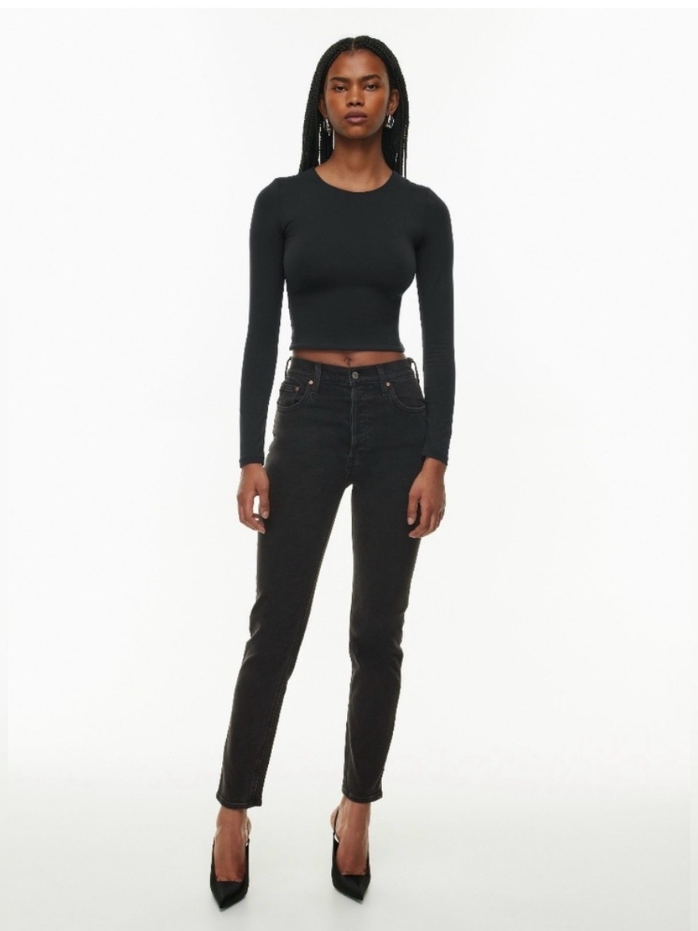 Denim Forum Yoko High Rise Slim Jeans Washed Black Button Fly